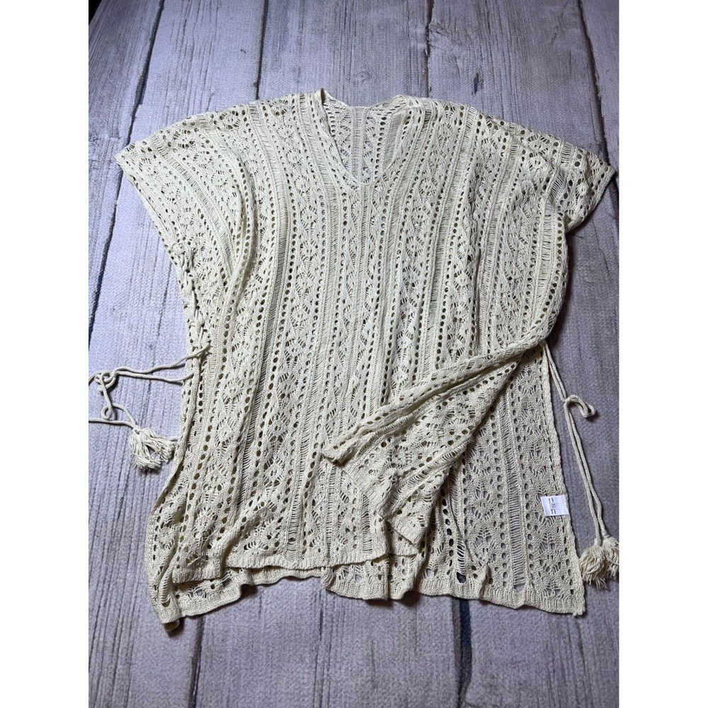 Unbranded Crochet Beach‎ Coverup Women XL Cream Side Tie Tassels
